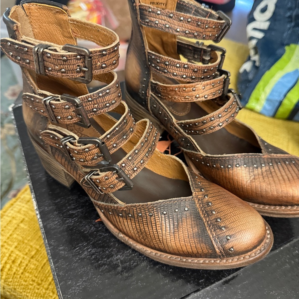 Freebird Brown Multi-Buckle Ankle Boots
